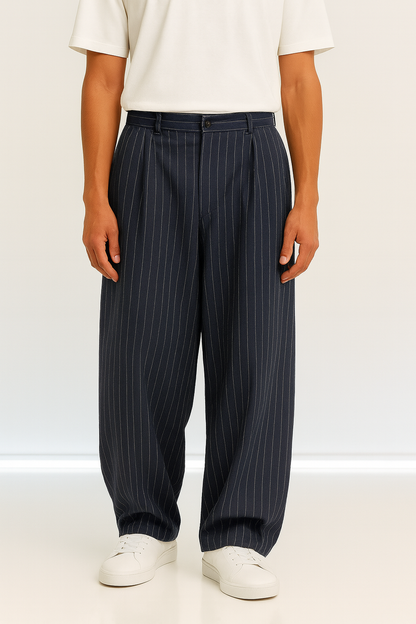 Navy Pinstripe Wide-Leg Trousers Classic — flow, comfort, and style in every step.