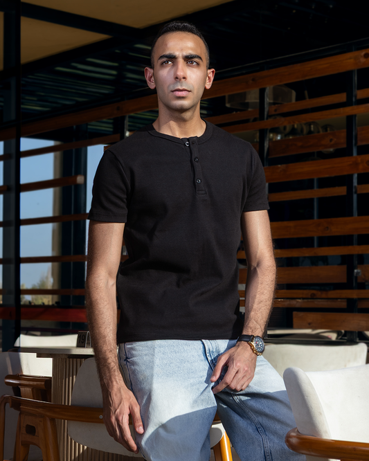Men's Premium Ribbed Henley T-Shirt - Modern Comfort & Versatile Style