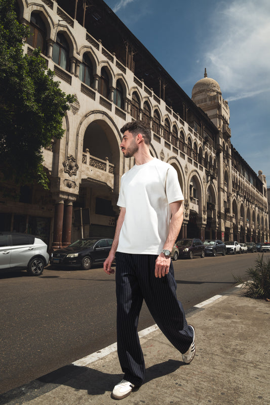 Navy Pinstripe Wide-Leg Trousers Classic — flow, comfort, and style in every step.